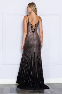 LA Merchandise LAY9266 Corset Rhinestone Lace-Up Back Slit Formal Gown - - LA Merchandise