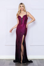 Load image into Gallery viewer, LA Merchandise LAY9266 Corset Rhinestone Lace-Up Back Slit Formal Gown - BLACK/HOTPINK - LA Merchandise