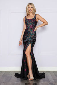 LA Merchandise LAY9270 Sleeveless Detailed Black Formal Prom Dress - BLACK/MULTI - LA Merchandise