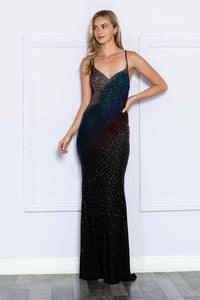 LA Merchandise LAY9272 Sleeveless V-Neck Beaded Black Gala Dress - BLACK/MULTI - LA Merchandise
