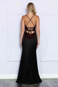 LA Merchandise LAY9272 Sleeveless V-Neck Beaded Black Gala Dress - - LA Merchandise