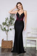 Load image into Gallery viewer, LA Merchandise LAY9274 V-neck Spaghetti Straps Rhinestones Prom Dress - BLACK/HOT PINK - LA Merchandise