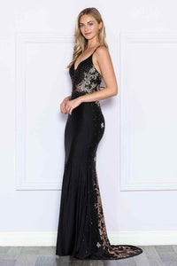 LA Merchandise LAY9274 V-neck Spaghetti Straps Rhinestones Prom Dress