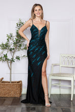 Load image into Gallery viewer, LA Merchandise LAY9276 Cut Out Back Spaghetti Straps Prom Long Dress - BLACK/TURQUOISE - LA Merchandise
