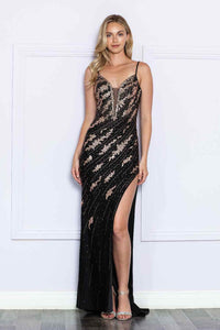 LA Merchandise LAY9276 Cut Out Back Spaghetti Straps Prom Long Dress - BLACK/ROSE GOLD - LA Merchandise