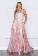 Load image into Gallery viewer, LA Merchandise LAY9290 Spaghetti Strap Sequin Lace-Up Evening Gown - BLUSH - LA Merchandise