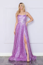 Load image into Gallery viewer, LA Merchandise LAY9290 Spaghetti Strap Sequin Lace-Up Evening Gown - LAVENDER - LA Merchandise