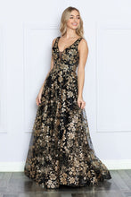 Load image into Gallery viewer, LA Merchandise LAY9298 A-Line Floral Long Formal Glitter Mesh Gown - BLACK/ROSEGOLD - LA Merchandise