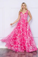 Load image into Gallery viewer, LA Merchandise LAY9298 A-Line Floral Long Formal Glitter Mesh Gown - HOTPINK/WHITE - LA Merchandise