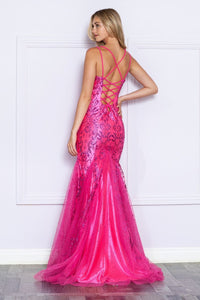 LA Merchandise LAY9306 Glitter Mermaid Mesh Open Back Formal Prom Gown - - LA Merchandise