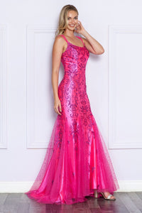LA Merchandise LAY9306 Glitter Mermaid Mesh Open Back Formal Prom Gown - - LA Merchandise