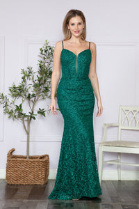 LA Merchandise LAY9354 Glitter Spaghetti Straps Corset Prom Dress - EMERALD GREEN - LA Merchandise