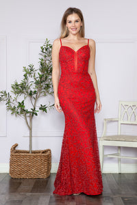LA Merchandise LAY9354 Glitter Spaghetti Straps Corset Prom Dress - RED - LA Merchandise
