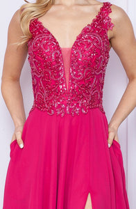 La Merchandise LAY9366 Lace Applique A-line Chiffon Formal Dress - - LA Merchandise