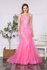 LA Merchandise LAY9374 3D Floral Applique Sheer Bodice Mermaid Gown