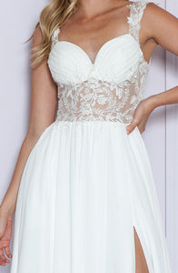LA Merchandise LAY9376 Sheer Bodice Lace Applique Wedding A-line Dress - - LA Merchandise