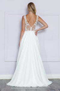 LA Merchandise LAY9376 Sheer Bodice Lace Applique Wedding A-line Dress - - LA Merchandise