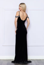 Load image into Gallery viewer, LA Merchandise LAY9378 Velvet Cold Shoulder Beaded Long Evening Dress - - LA Merchandise