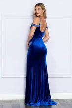 Load image into Gallery viewer, LA Merchandise LAY9378 Velvet Cold Shoulder Beaded Long Evening Dress - - LA Merchandise