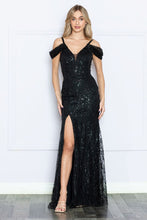 Load image into Gallery viewer, LA Merchandise LAY9384 Long Black V-Neck Sequined Side Slit Prom Gown - BLACK - LA Merchandise