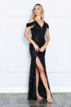Load image into Gallery viewer, LA Merchandise LAY9384 Long Black V-Neck Sequined Side Slit Prom Gown - - LA Merchandise