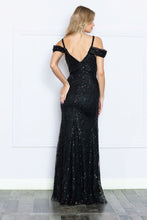 Load image into Gallery viewer, LA Merchandise LAY9384 Long Black V-Neck Sequined Side Slit Prom Gown - - LA Merchandise