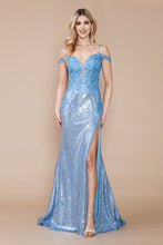 Load image into Gallery viewer, LA Merchandise LAY9398 Floral Sheer Sequin Long Embellished Prom Gown - BLUE - LA Merchandise