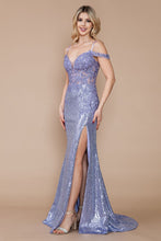 Load image into Gallery viewer, LA Merchandise LAY9398 Floral Sheer Sequin Long Embellished Prom Gown - LAVENDER - LA Merchandise