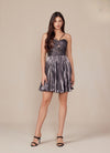 Load image into Gallery viewer, Wholesale Sweetheart Keyhole Metallic Pleated Fit-and-Flare Short Homecoming Dress by LAXA825 - Gunmetal - Cocktail Dress LAX