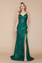 Load image into Gallery viewer, LA Merchandise LAY9400 Sexy Long Sequined Open Back Glitter Prom Dress - EMERALD GREEN - LA Merchandise