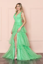 Load image into Gallery viewer, LA Merchandise LAY9406 Layered V-neck Classy Red Carpet Formal Gown - LIGHT GREEN - LA Merchandise