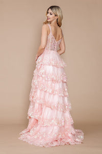 LA Merchandise LAY9410 Floral Lace Embellished Ruffled Evening Gown - - LA Merchandise