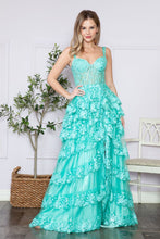 Load image into Gallery viewer, LA Merchandise LAY9410 Floral Lace Embellished Ruffled Evening Gown - LIGHT GREEN - LA Merchandise