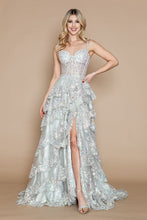 Load image into Gallery viewer, LA Merchandise LAY9410 Floral Lace Embellished Ruffled Evening Gown - SILVER - LA Merchandise