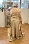 Load image into Gallery viewer, Wholesale 3/4 Illusion Sleeve Beaded Lace Appliqué A-Line Mother of the Bride Gown by LA2227