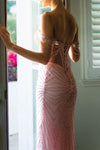 Load image into Gallery viewer, Wholesale Off Shoulder Beaded Sheath Corset Formal Dress with Crystal Embellishments by LAF8363 - - Dresses LAF