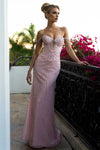 Load image into Gallery viewer, Wholesale Off Shoulder Beaded Sheath Corset Formal Dress with Crystal Embellishments by LAF8363 - PINK - Dresses LAF