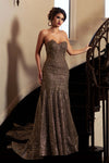 Load image into Gallery viewer, Wholesale Strapless Corset Trumpet Evening Dress Beaded Lace Sequin Formal Gown by LAF8424 - CHARCOAL - Dresses LAF