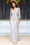 Load image into Gallery viewer, LAF8473 Wholesale Long Sleeve Sheath Mother of the Bride Dress Beaded Sequin V-Neck Evening Gown