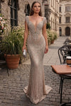 Load image into Gallery viewer, Terani Couture 251GL4345 Clearance Silver Nude Size 4 Wholesale Elegant Fitted Long Evening Gown – Silvee - Silver Nude 4 - Dress Terani Couture