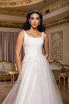 Cargar imagen en el visor de la galería, LA8249 Wholesale Ivory Floral Lace Applique A-Line Wedding Gown with Square Neckline &amp; Tulle Skirt - IVORY - Wedding Dress LA Merchandise