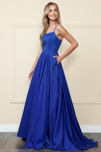 Load image into Gallery viewer, La Merchandise LAY8886 Spaghetti Straps A-line Glitter Prom Dress - ROYAL BLUE - LA Merchandise