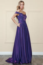 Load image into Gallery viewer, La Merchandise LAY8890 Off Shoulder A-line Prom Dresses with Pockets - PURPLE - LA Merchandise