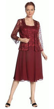 Load image into Gallery viewer, A chiffon quarter sleeve lace short mother of bride dress- SF8485 - Burgundy - LA Merchandise