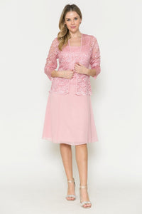 A chiffon quarter sleeve lace short mother of bride dress- SF8485 - Dusty Rose - LA Merchandise