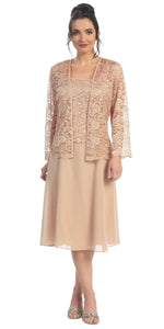 A chiffon quarter sleeve lace short mother of bride dress- SF8485 - Gold - LA Merchandise