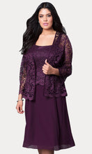 Load image into Gallery viewer, A chiffon quarter sleeve lace short mother of bride dress- SF8485 - Plum - LA Merchandise