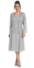 Load image into Gallery viewer, A chiffon quarter sleeve lace short mother of bride dress- SF8485 - Silver - LA Merchandise