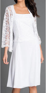 A chiffon quarter sleeve lace short mother of bride dress- SF8485 - White - LA Merchandise