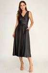 Load image into Gallery viewer, LAF3131 Wholesale Satin Surplice V-Neck A-Line Dress Sleeveless Fit-and-Flare Semi-Formal Dress